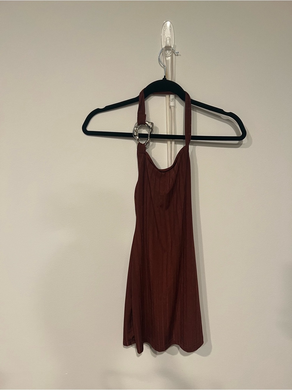 Peppermayo Deep Maroon Halter Mini Dress with Ring Detail